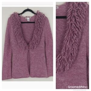 Lucidity Mohair Fringe Collared Sweater Size Med